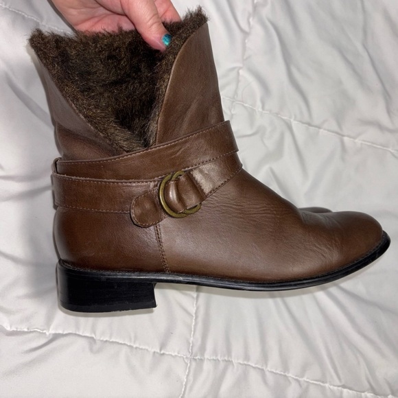 Chicos brown leather faux fur ankle boot Sloucy fold over Size 7.5 - Picture 8 of 9